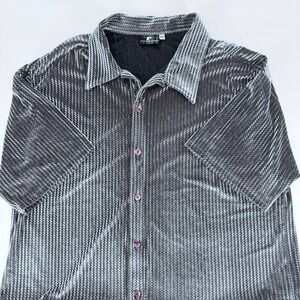 VTG Positano Mens Iridescent Velvet Geometric Button Up Shirt Made in USA‎ 4XL